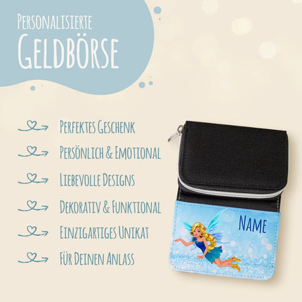 SEO. Bedruckte Geldbörse für Kinder im Zauberfee Design - Hellblau Linkreich