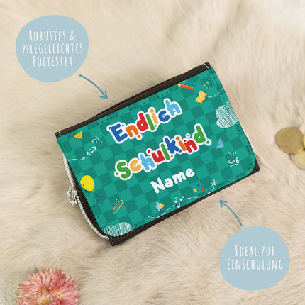 SEO. Bedruckte Geldbörse zur Einschulung - Endlich Schulkind - Grün Linkreich