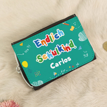 SEO. Bedruckte Geldbörse zur Einschulung - Endlich Schulkind - Grün Linkreich
