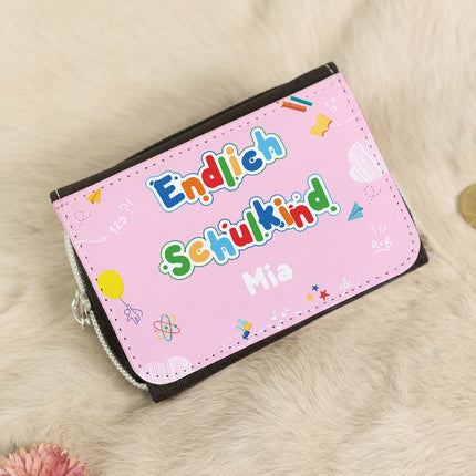 SEO. Bedruckte Geldbörse zur Einschulung - Endlich Schulkind - Rosa Linkreich