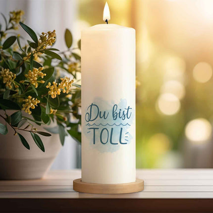SEO. Bedruckte große Kerze "Du bist toll" - Paarkerze zum Valentinstag - Linkreich