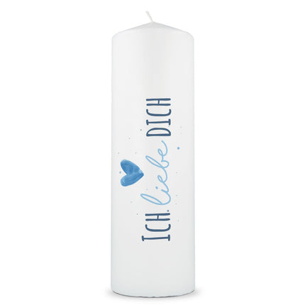 SEO. Bedruckte große Kerze "Ich liebe dich" - Paarkerze zum Valentinstag - Blau Linkreich