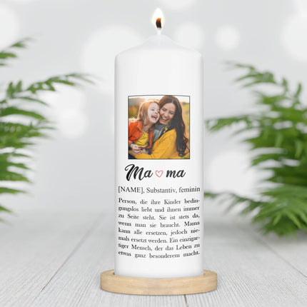 SEO. Bedruckte große Kerze mit Foto - Mama Definition - Linkreich