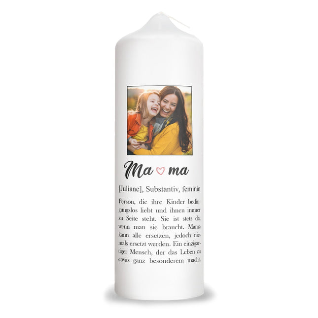 SEO. Bedruckte große Kerze mit Foto - Mama Definition - Linkreich