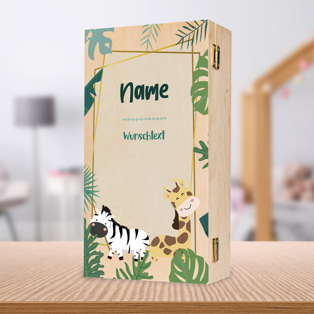 SEO. Bedruckte Holzkiste für Kinder - im Dschungel Design - kleine Kiste UV Linkreich