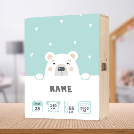 SEO. Bedruckte Holzkiste für Kinder - im Eisbär Design - kleine Kiste UV Linkreich