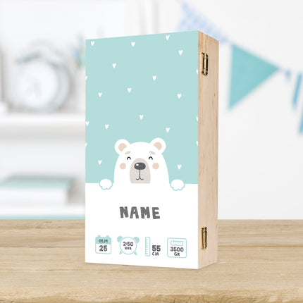 SEO. Bedruckte Holzkiste für Kinder - im Eisbär Design - kleine Kiste UV Linkreich