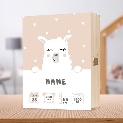 SEO. Bedruckte Holzkiste für Kinder - im Lama Design - kleine Kiste UV Linkreich