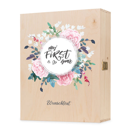 SEO. Bedruckte Holzkiste für Kinder - im My first Year Design - kleine Kiste UV Linkreich