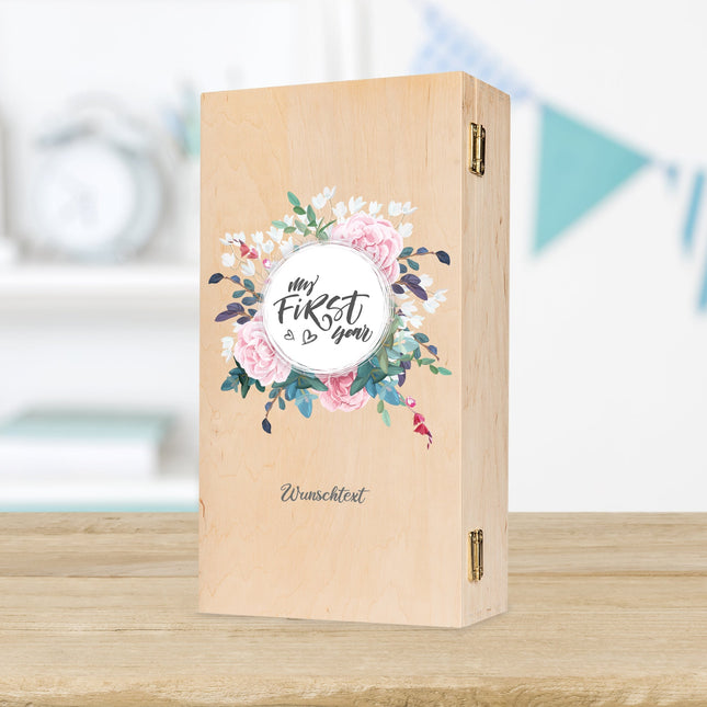 SEO. Bedruckte Holzkiste für Kinder - im My first Year Design - kleine Kiste UV Linkreich