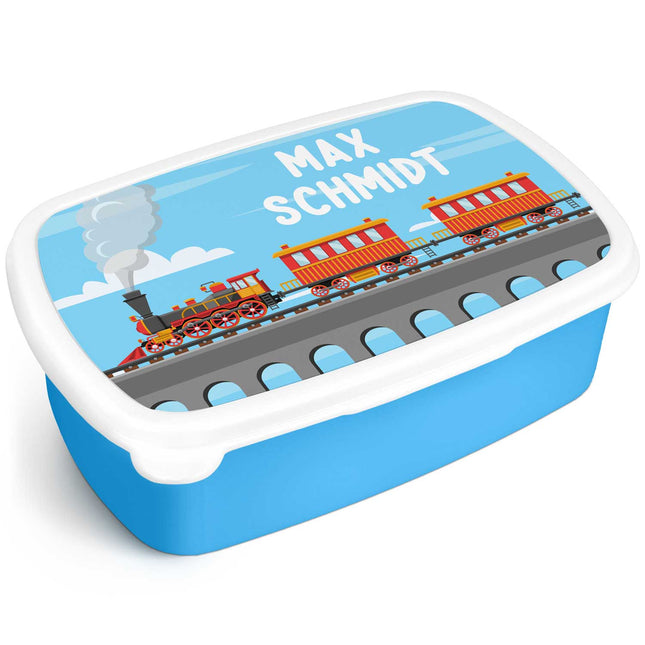 SEO. Bedruckte Lunchbox für Kinder - Dampflock - Blau Linkreich
