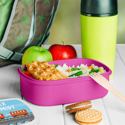 SEO. Bedruckte Lunchbox für Kinder - Dampflock - Pink Linkreich