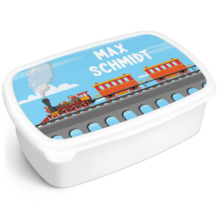 SEO. Bedruckte Lunchbox für Kinder - Dampflock - Weiß Linkreich