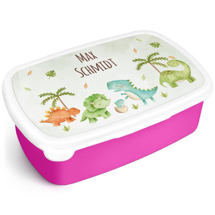 SEO. Bedruckte Lunchbox für Kinder - Dinos - Pink Linkreich