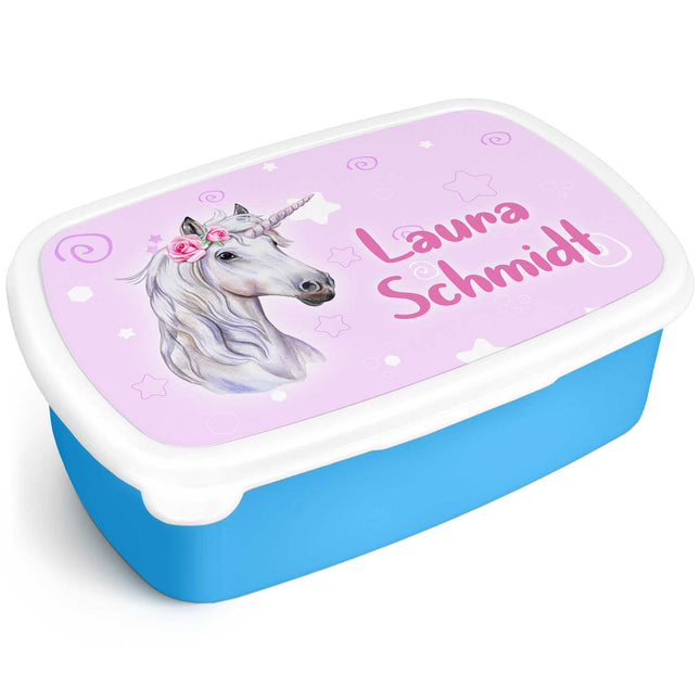 SEO. Bedruckte Lunchbox für Kinder - Einhorn - Blau Linkreich
