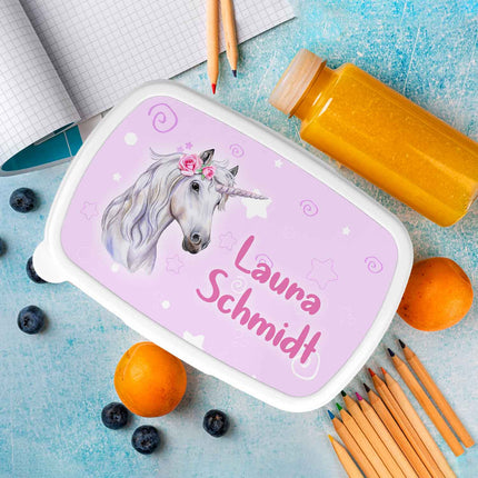 SEO. Bedruckte Lunchbox für Kinder - Einhorn - Blau Linkreich