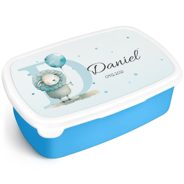 SEO. Bedruckte Lunchbox für Kinder - Initialen mit Tier - Blau Linkreich