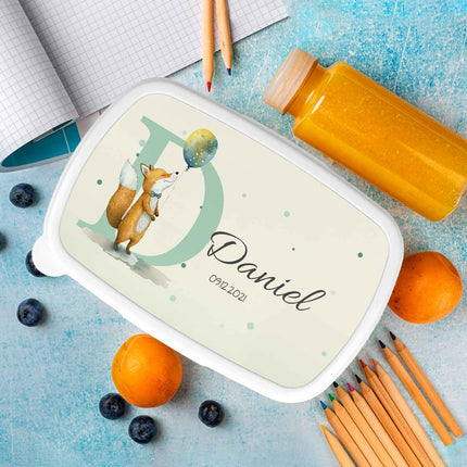 SEO. Bedruckte Lunchbox für Kinder - Initialen mit Tier - Blau Linkreich