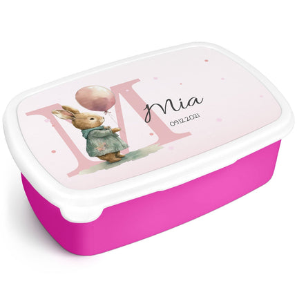SEO. Bedruckte Lunchbox für Kinder - Initialen mit Tier - Pink Linkreich