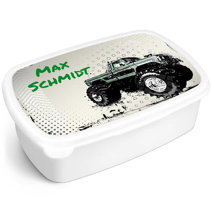 SEO. Bedruckte Lunchbox für Kinder - Monstertruck - Weiß Linkreich