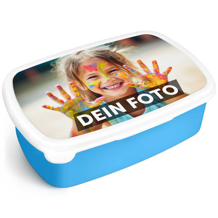 SEO. Bedruckte Lunchbox für Kinder - Personalisiert mit Foto - Blau Linkreich