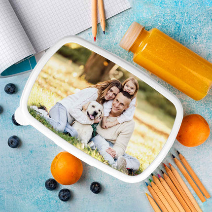 SEO. Bedruckte Lunchbox für Kinder - Personalisiert mit Foto - Blau Linkreich