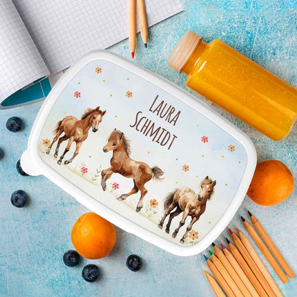 SEO. Bedruckte Lunchbox für Kinder - Pferde - Blau Linkreich