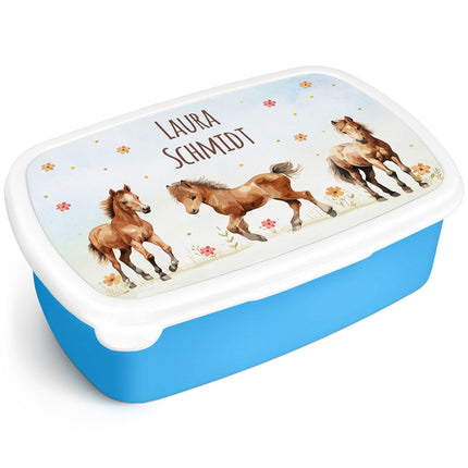 SEO. Bedruckte Lunchbox für Kinder - Pferde - Blau Linkreich
