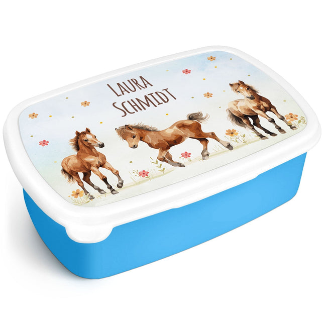 SEO. Bedruckte Lunchbox für Kinder - Pferde - Blau Linkreich