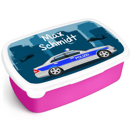 SEO. Bedruckte Lunchbox für Kinder - Polizei - Pink Linkreich