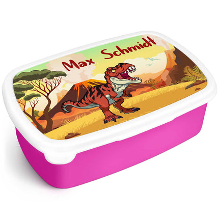 SEO. Bedruckte Lunchbox für Kinder - T - Rex - Pink Linkreich
