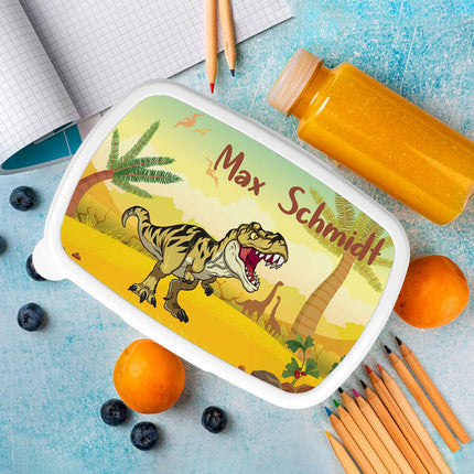 SEO. Bedruckte Lunchbox für Kinder - T - Rex - Blau Linkreich