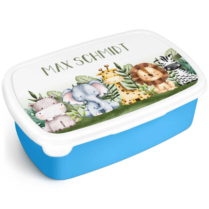 SEO. Bedruckte Lunchbox für Kinder - Tiergruppe Safari - Blau Linkreich