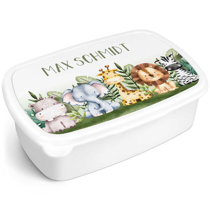 SEO. Bedruckte Lunchbox für Kinder - Tiergruppe Safari - Weiß Linkreich