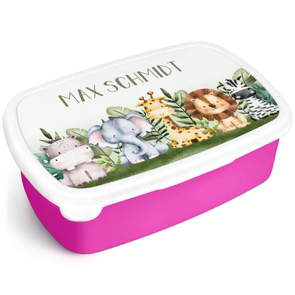 SEO. Bedruckte Lunchbox für Kinder - Tiergruppe Safari - Pink Linkreich