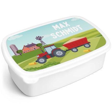 SEO. Bedruckte Lunchbox für Kinder - Traktor - Weiß Linkreich