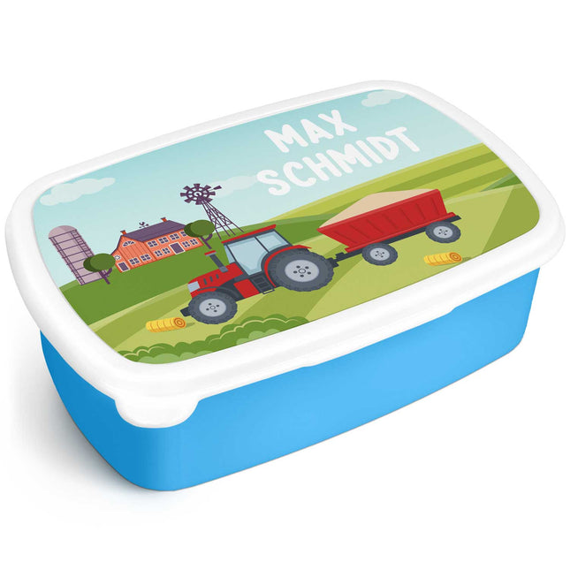 SEO. Bedruckte Lunchbox für Kinder - Traktor - Blau Linkreich