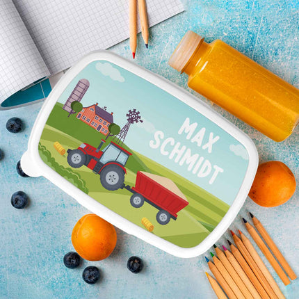 SEO. Bedruckte Lunchbox für Kinder - Traktor - Blau Linkreich