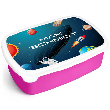 SEO. Bedruckte Lunchbox für Kinder - Weltall - Pink Linkreich