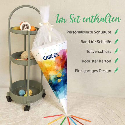 SEO. Bedruckte Schultüte mit Namen - Color Splash - Linkreich