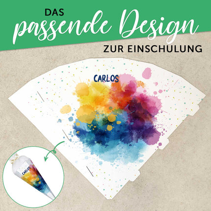 SEO. Bedruckte Schultüte mit Namen - Color Splash - Linkreich