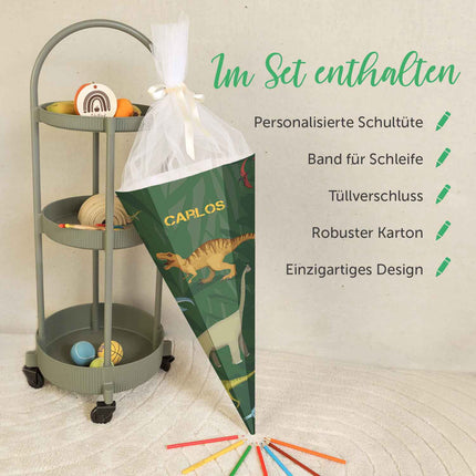 SEO. Bedruckte Schultüte mit Namen - Dinosaurier - Linkreich