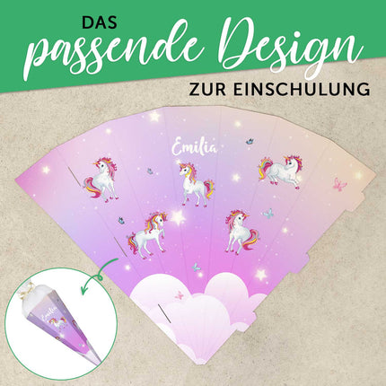 SEO. Bedruckte Schultüte mit Namen - Einhorn Rosa - Linkreich