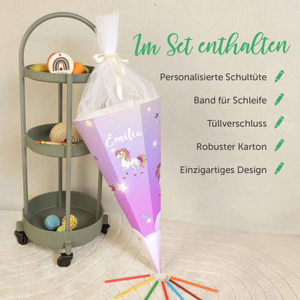 SEO. Bedruckte Schultüte mit Namen - Einhorn Rosa - Linkreich