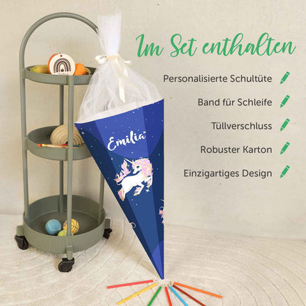 SEO. Bedruckte Schultüte mit Namen - Einhorn - Linkreich