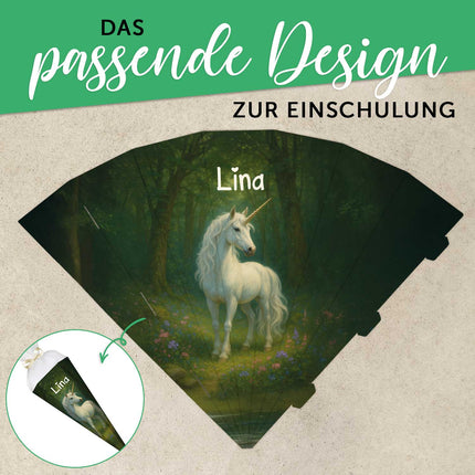 SEO. Bedruckte Schultüte mit Namen - Einhorn Wald - Linkreich