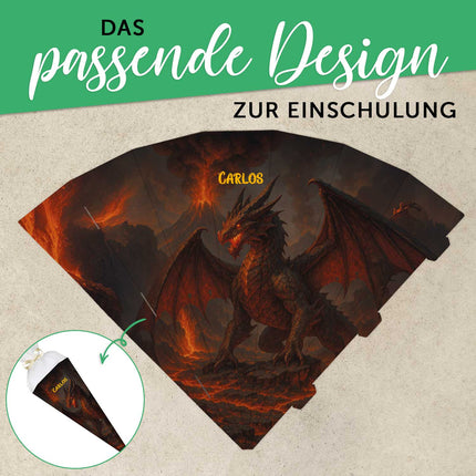 SEO. Bedruckte Schultüte mit Namen - Feuerdrache - Linkreich