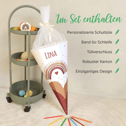 SEO. Bedruckte Schultüte mit Namen - Regenbogen - Regenbogen Rot Linkreich