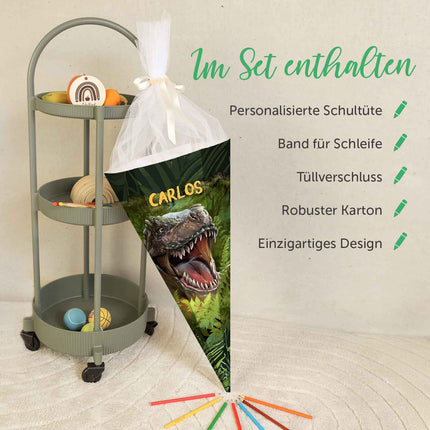 SEO. Bedruckte Schultüte mit Namen - T - Rex - Linkreich