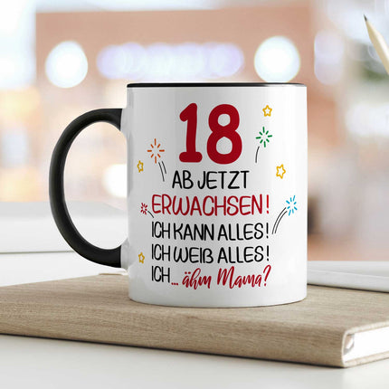 SEO. Bedruckte Tasse - Ab jetzt erwachsen 18 - Weiß Linkreich